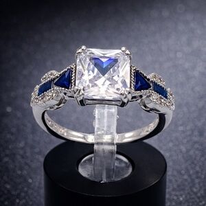 Sterling 925 Sterling Silver Square Simulated Diamond